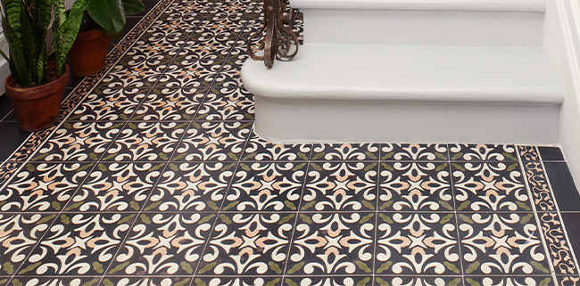hallway-floor-classic-dark-blue-cement-tiles-decorative-border-tiles